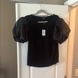 Adrianna Papell Black Puff Sleeve Top